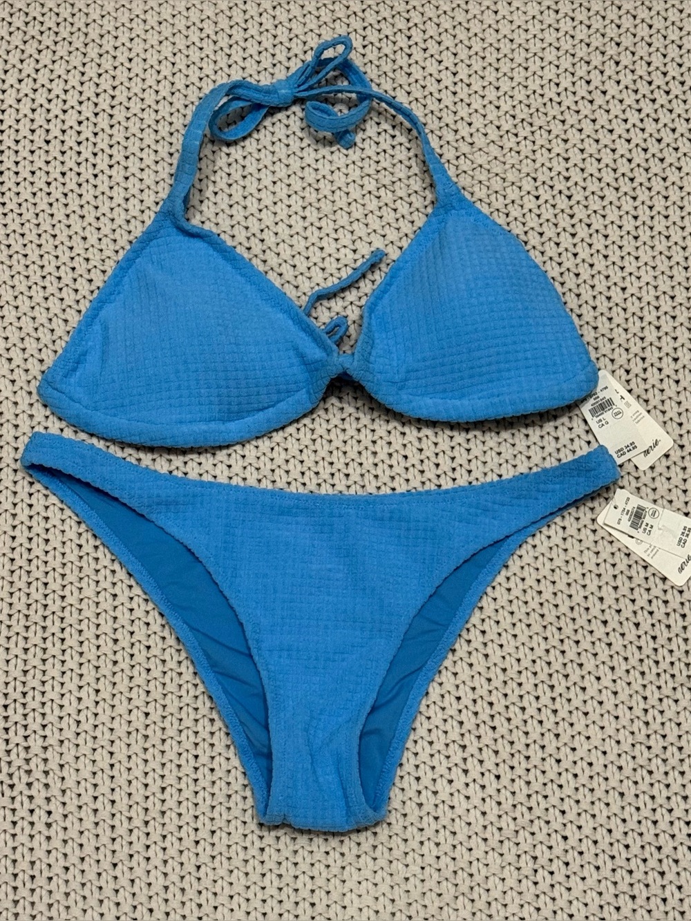 NWT Aerie Blue Waffle Texture Bikini Set - Large Top / Medium Bottom
